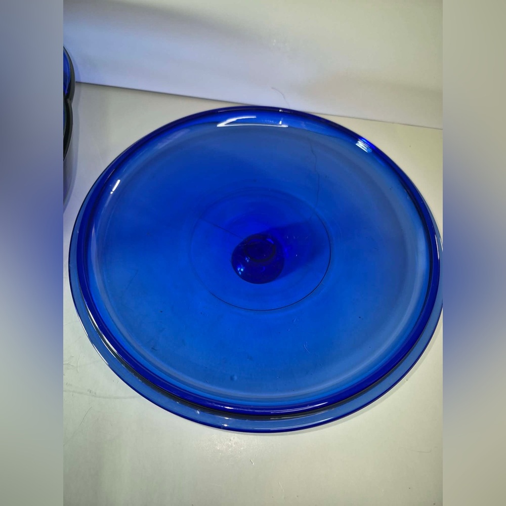 Vintage Blue Cobalt Glass Round Baking Dish with Lid, Handles 2qt Anchor Hocking - Picture 12 of 16